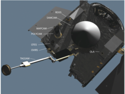 Maquette de la sonde OSIRIS-Rex avec la position des instruments