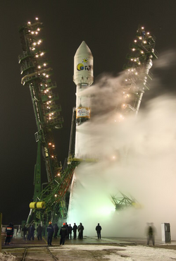 CoRoT quelques instants avant son lancement par la fusée Soyuz II-1b sur le&nbsp;(...)