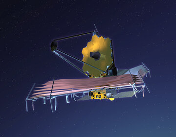 Vue d'artiste du télescope JWST déployé