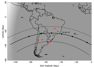 Carte du chemin suivi par l'ombre de Makemake sur Terre