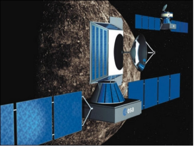 Vue d'artiste de la sonde BepiColombo (avec ses deux composantes MPO et&nbsp;(...)