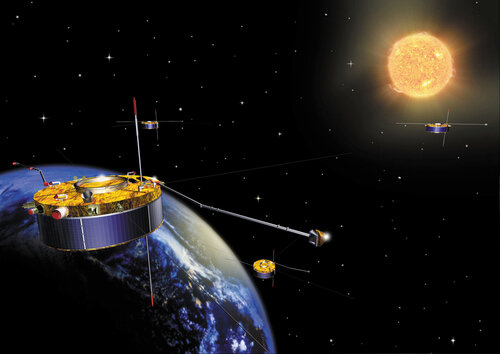 Vue d'artiste des 4 satellites Cluster
